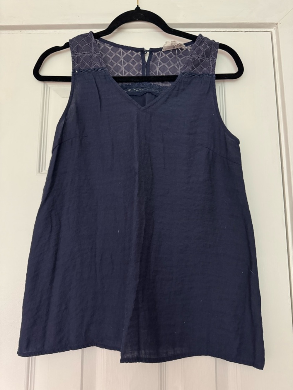 Sleeveless Navy Lace-Yoke Tank Top - Women's